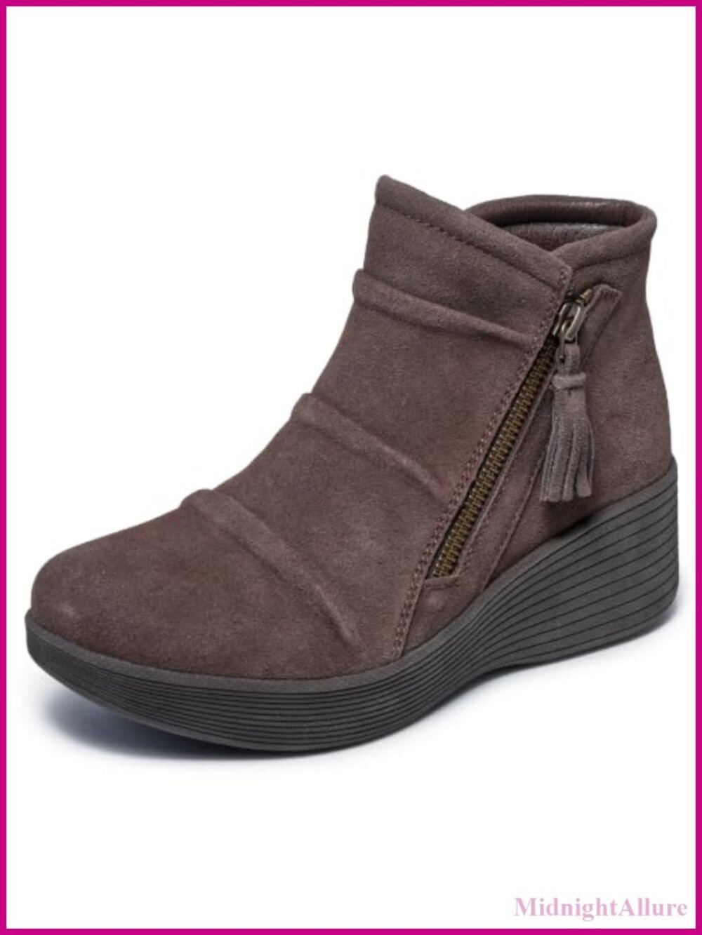 Suede Wedge Ankle Bootie with 3M Scotchguard, Memory Foam